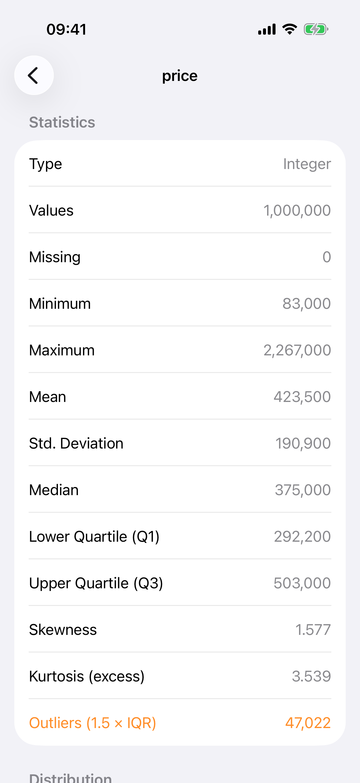 column statistics