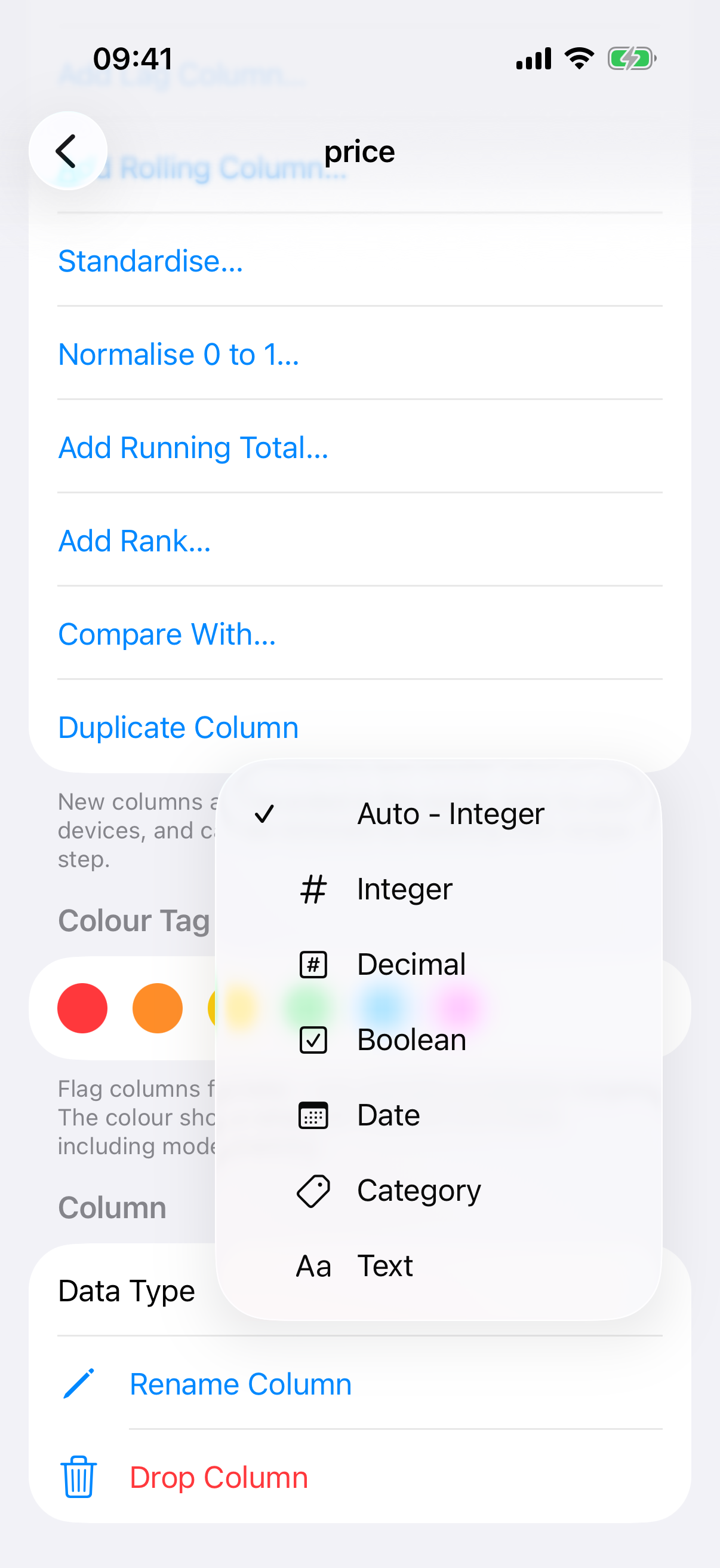 data type picker