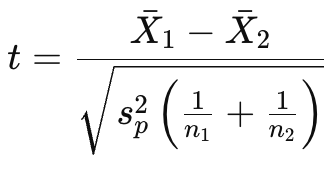 2 sample t-test formula